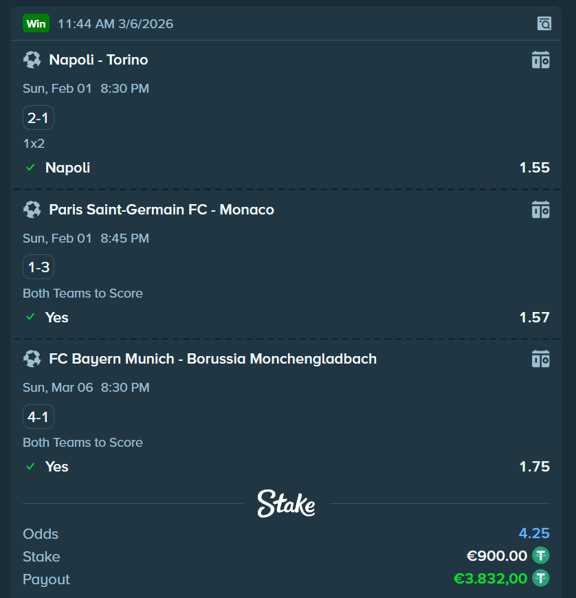 Sure fixed matches directly from the most reliable sources from Italy, France, Germany for sure profit and sure earnings